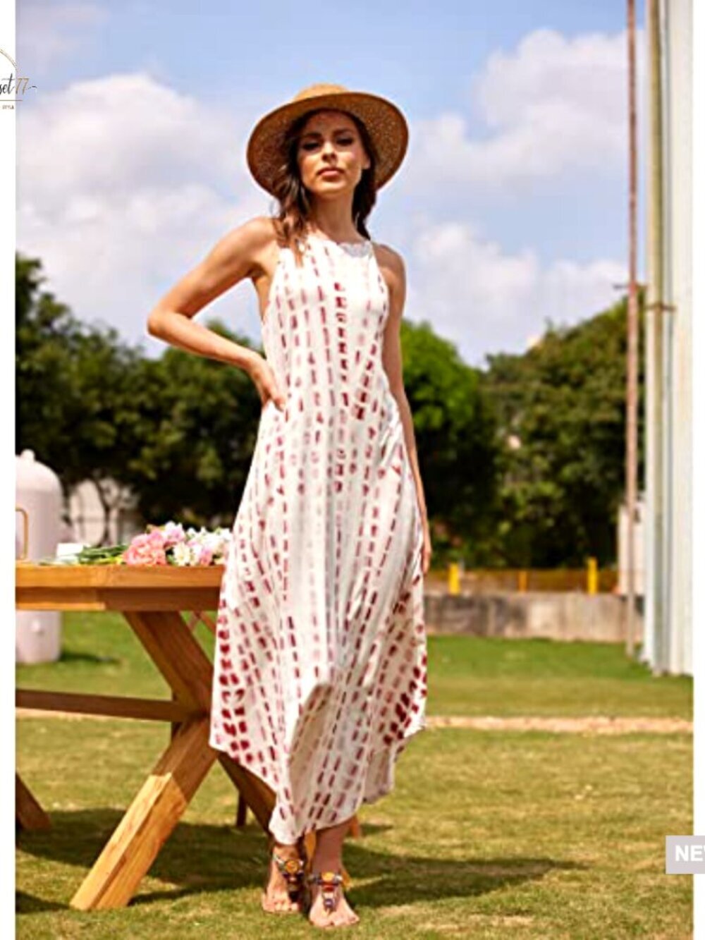 Lightweight Maxi Dress Halter Sleeveless Beach Cover Up Swing Fit - Picture 5 of 7
